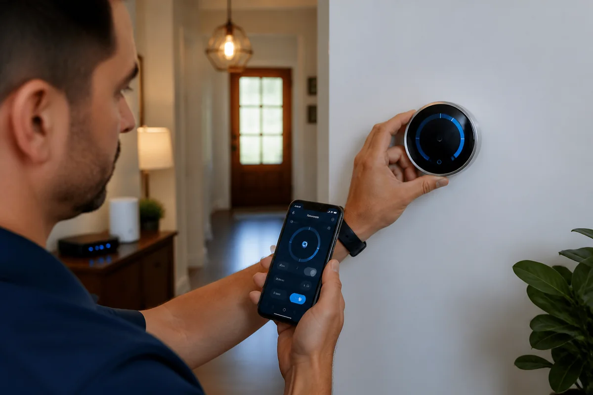 Smart thermostat and phone setup in a home