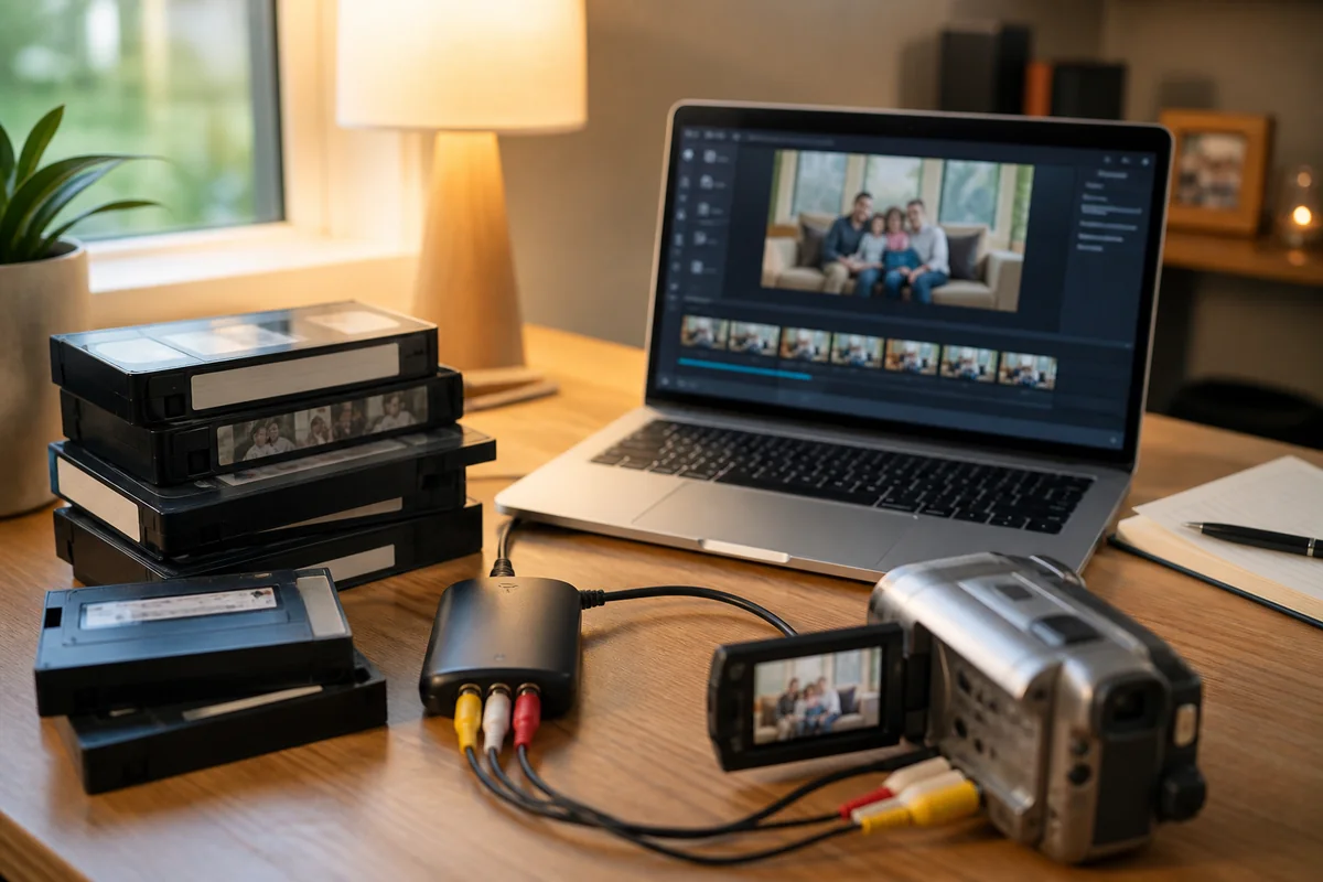 VHS tapes and video digitization workstation